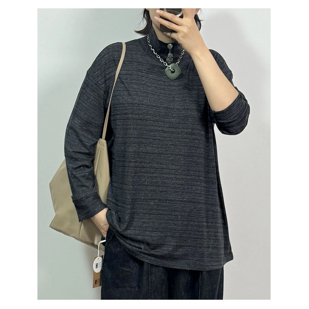 T567 秋冬新款女士纯色宽松时尚百搭高领长袖T恤打底衫女