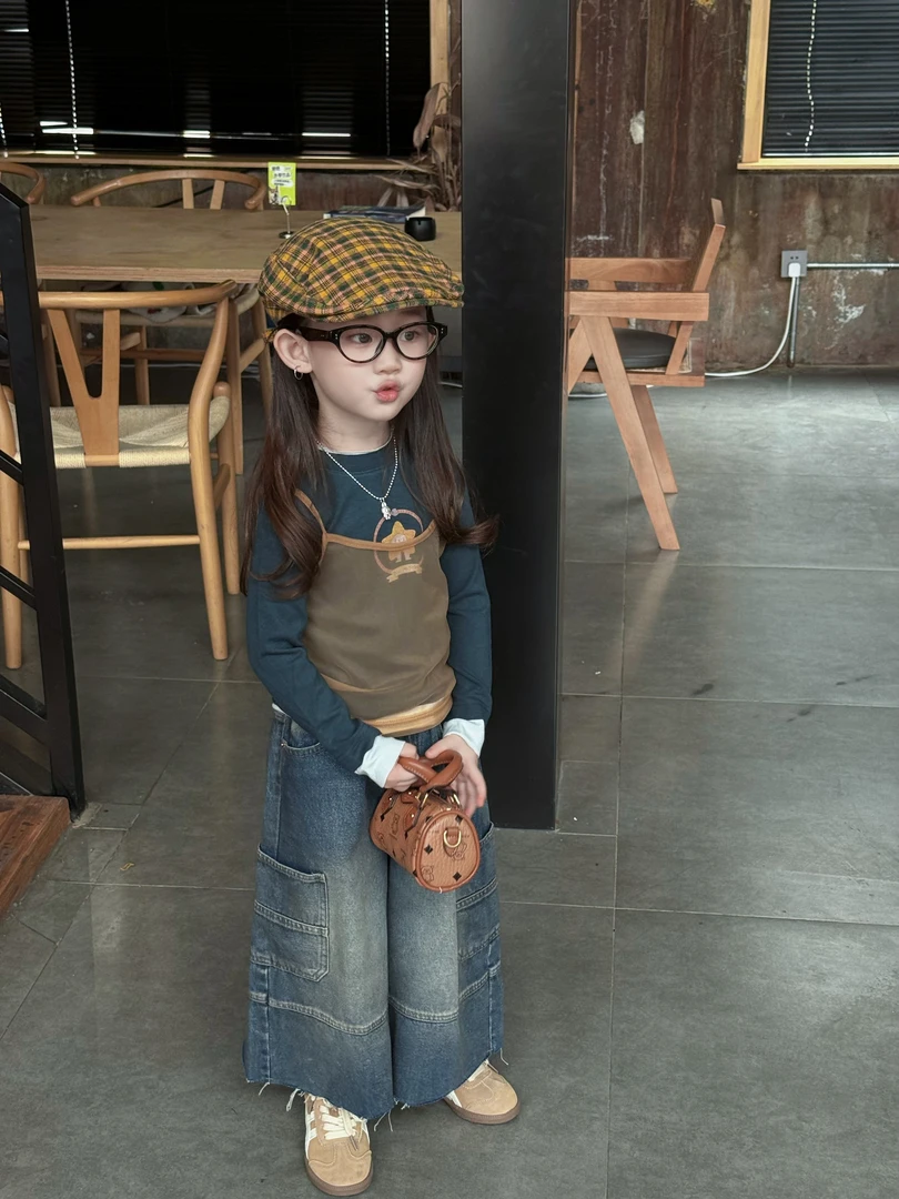 童装女童套装秋装2025新款女孩网纱吊带打底衫时髦工装女童秋装