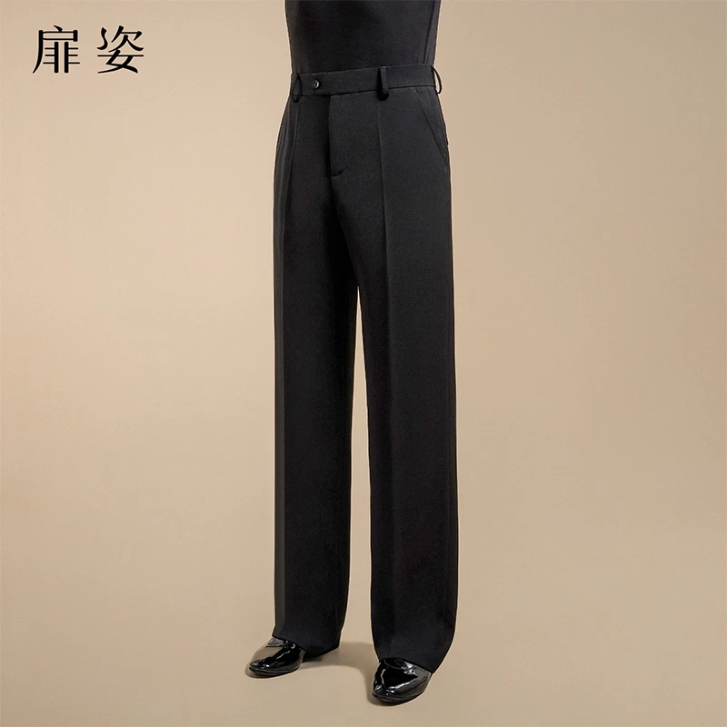 扉姿男士时尚舞蹈裤交谊舞阔腿裤黑色国标舞口袋裤秋冬裤子长裤