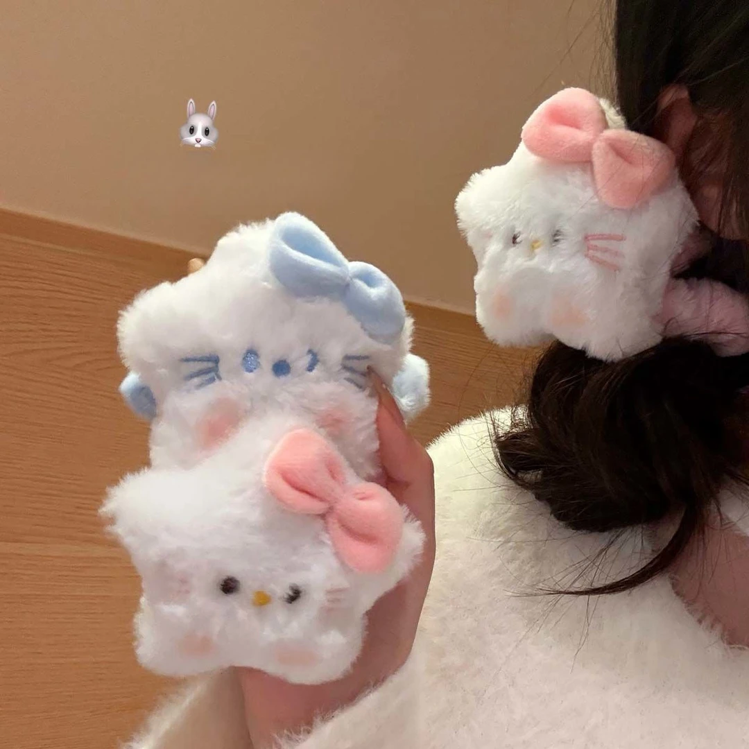 毛绒星星KT猫大肠发圈卡通蝴蝶结甜美发绳可爱五角星头饰