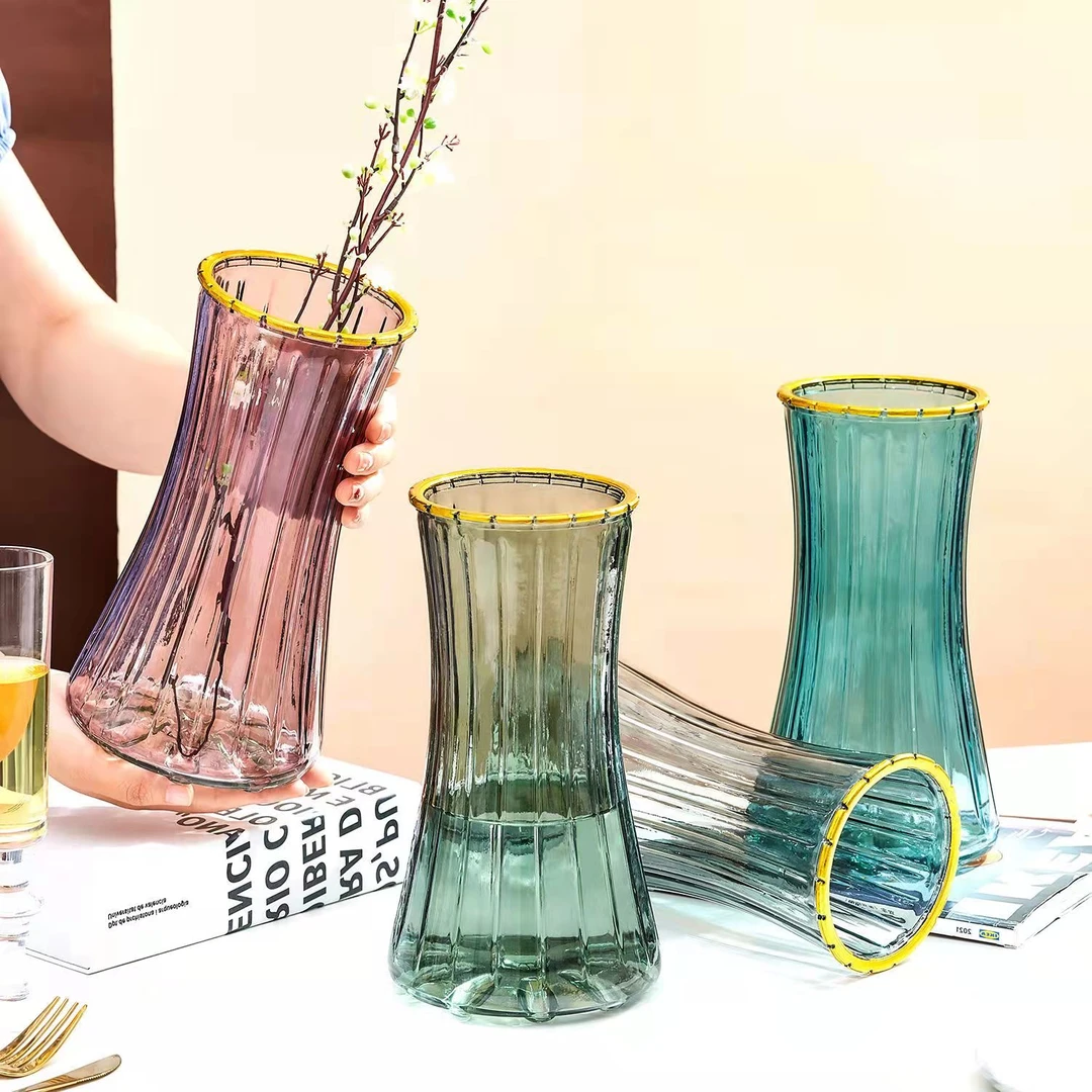 24高创意玻璃花瓶水养玫瑰百合芍药满天星大口径插花摆件客厅AZH