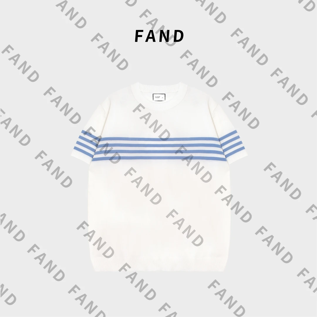 FAND妍妍【Odeblue】2025新品夏季情侣装针织条纹宽松圆领短袖T恤