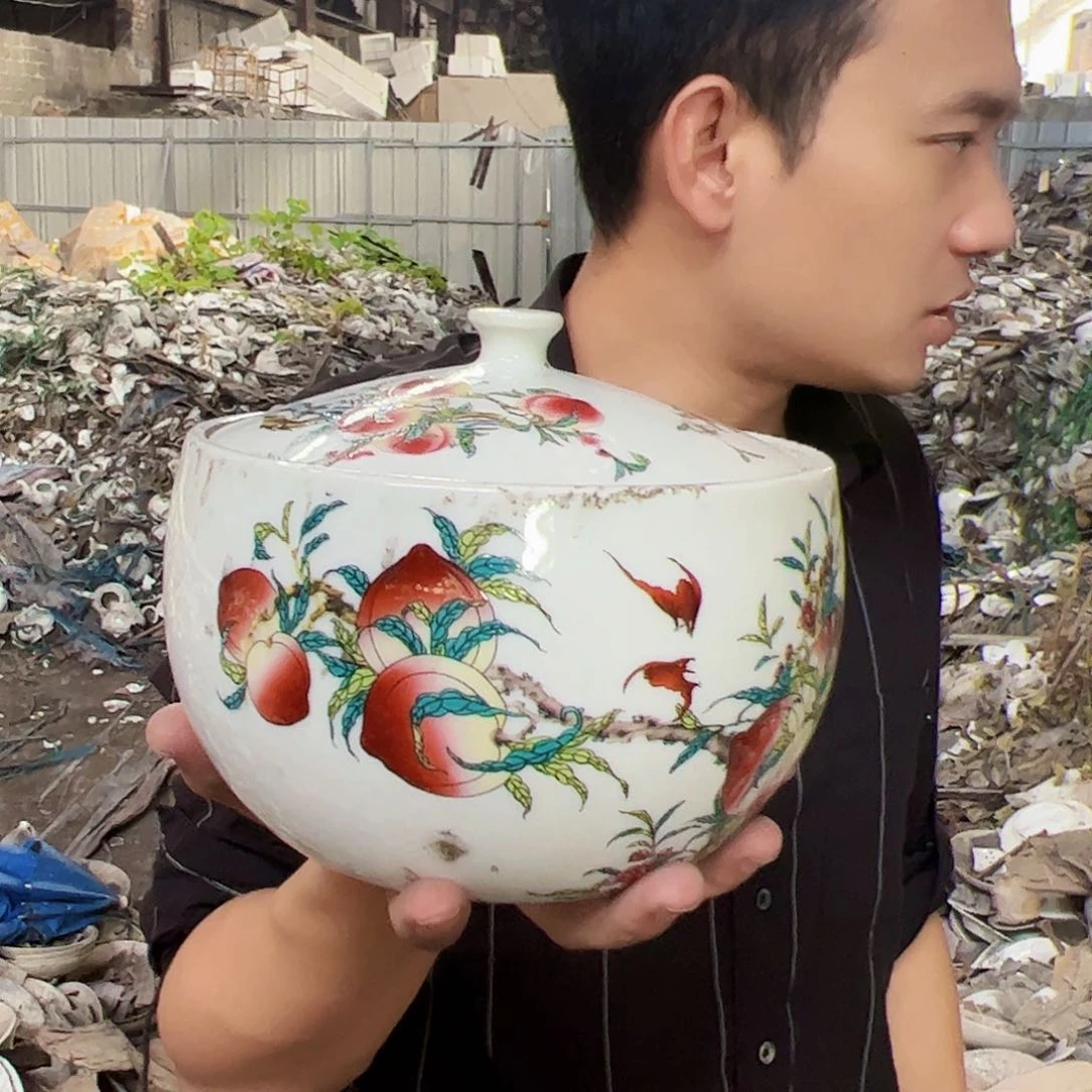 摆件景德镇陶瓷3斤寿桃罐