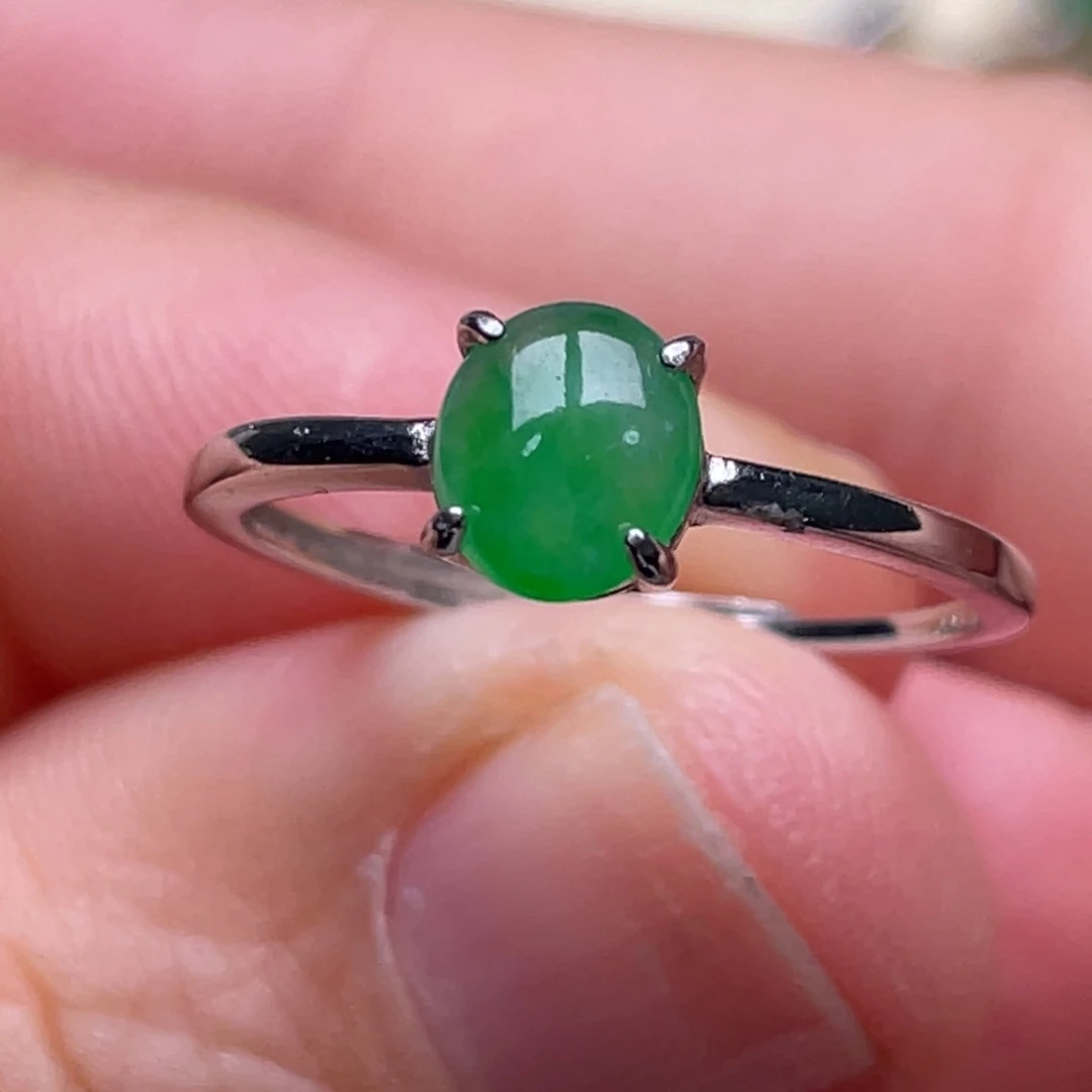 翡翠戒指银S925镶嵌纯天然缅甸翡翠