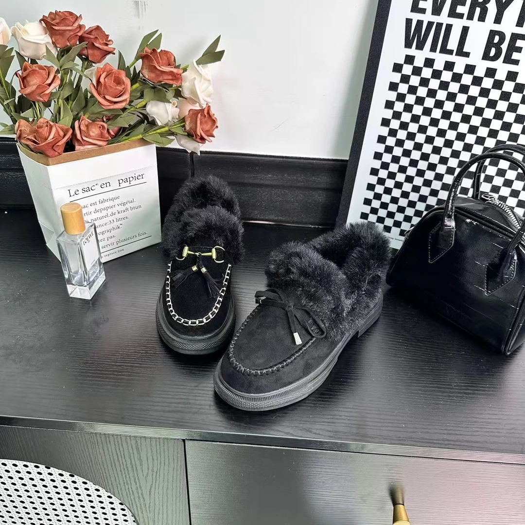 新款时尚休闲女鞋棉鞋百搭英伦乐福鞋加绒保暖套脚一脚蹬1013