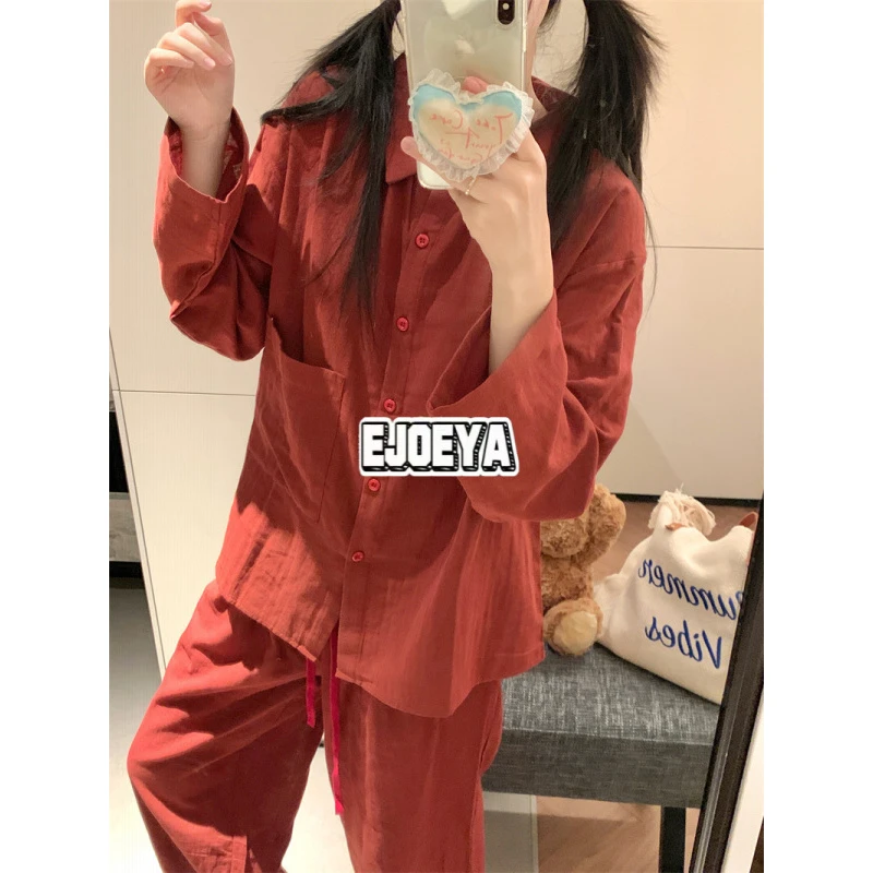 EJOEYA本命红极简舒适棉纱家居服睡衣