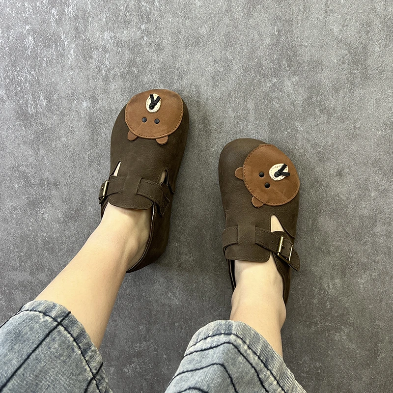 艺鞜2025年春季新款真皮软木手工文艺可爱小熊单鞋大头玛丽珍女鞋