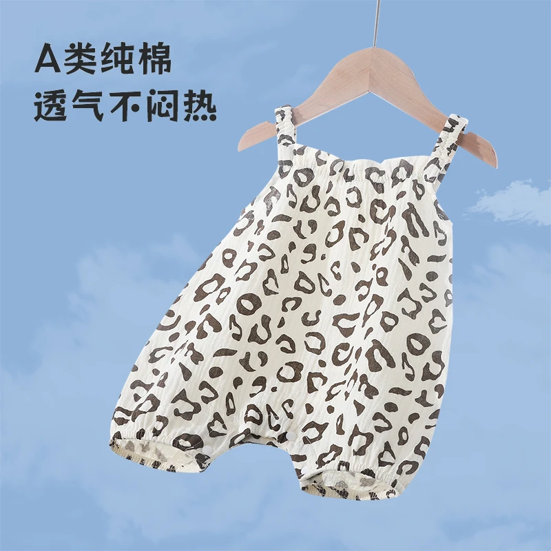 婴儿连体衣薄款纱布哈衣春夏季新生儿衣服无袖吊带可爱宝宝外出服