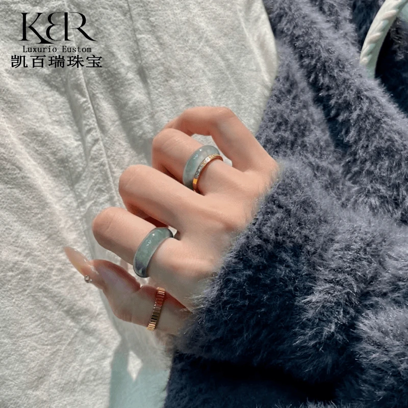 宽版翡翠冰种时尚天然A货冰种蓝水翡翠戒指环情侣闺蜜指环戒圈女