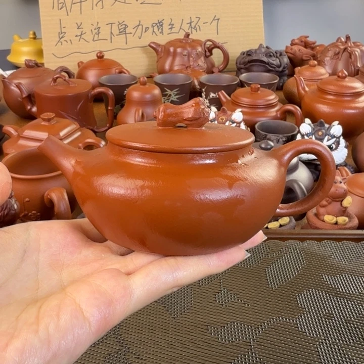 紫砂茶壶朱泥全手扁晨180毫升