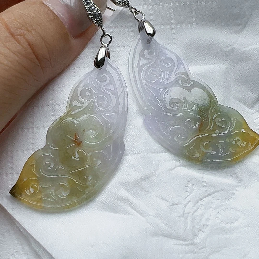 翡翠银S925镶嵌耳饰天然缅甸A货翡翠