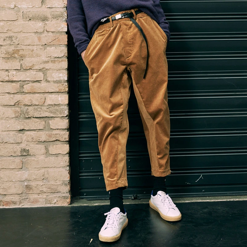 美式复古街头灯芯绒斜纹拼接哈伦小脚九分裤切尔西裤厚款青年男裤