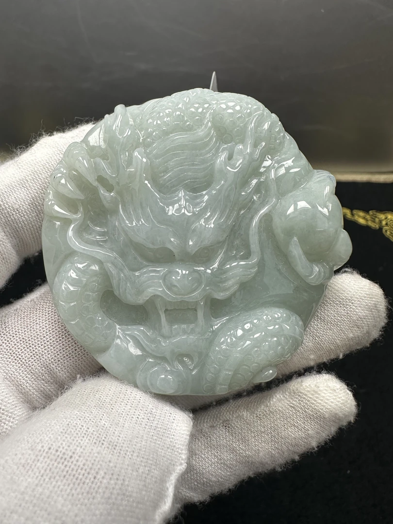 天然翡翠A货 龙牌挂件 标准三件套（盒子 绳子 证书）