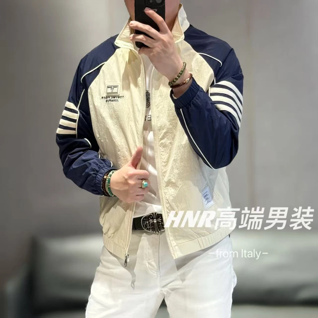 高端水洗植柔布立体拼接插肩袖设计定制男士春款拉链夹克1023