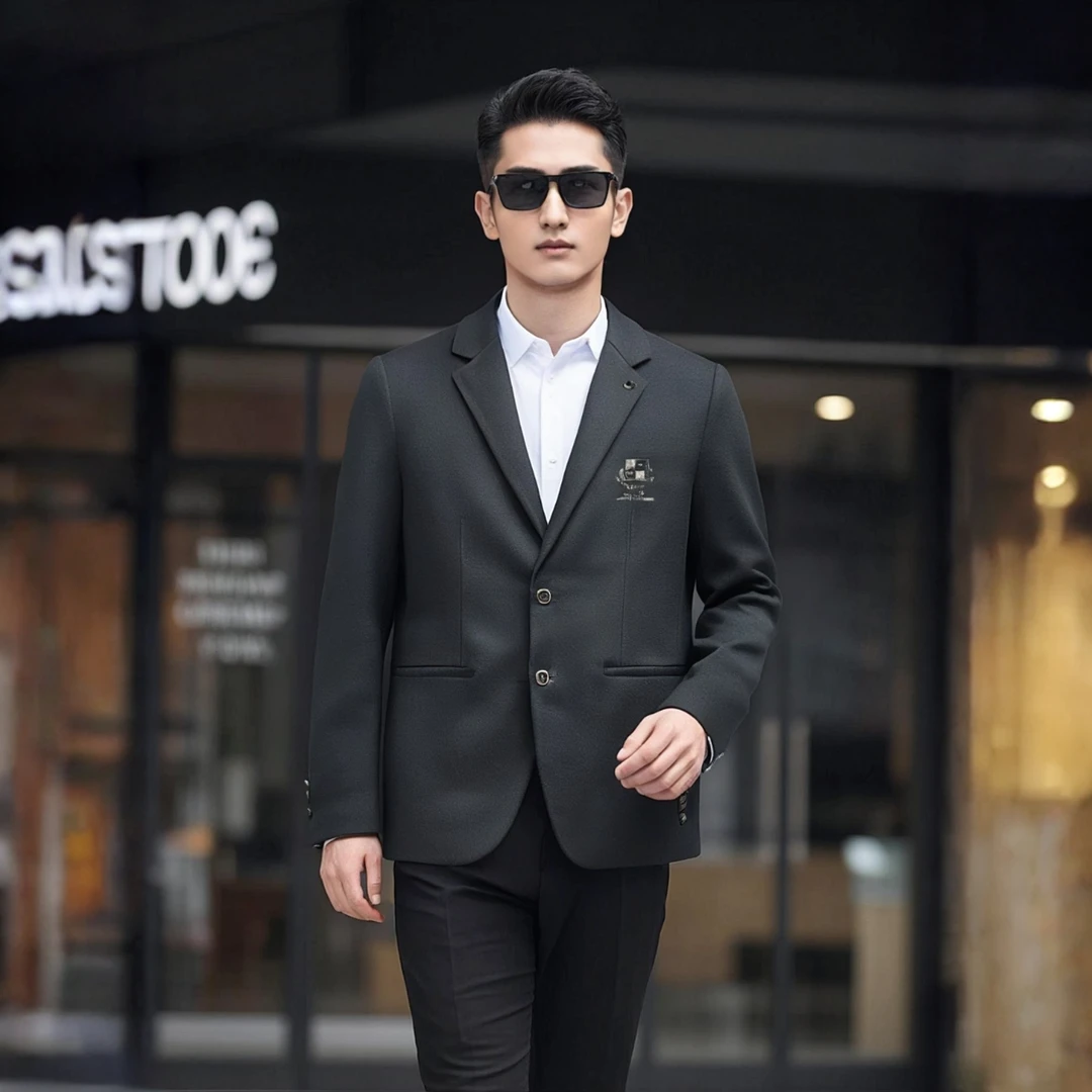 FDSE国际名品轻奢单西专柜男款黑色印花简约经典男款印花爆款