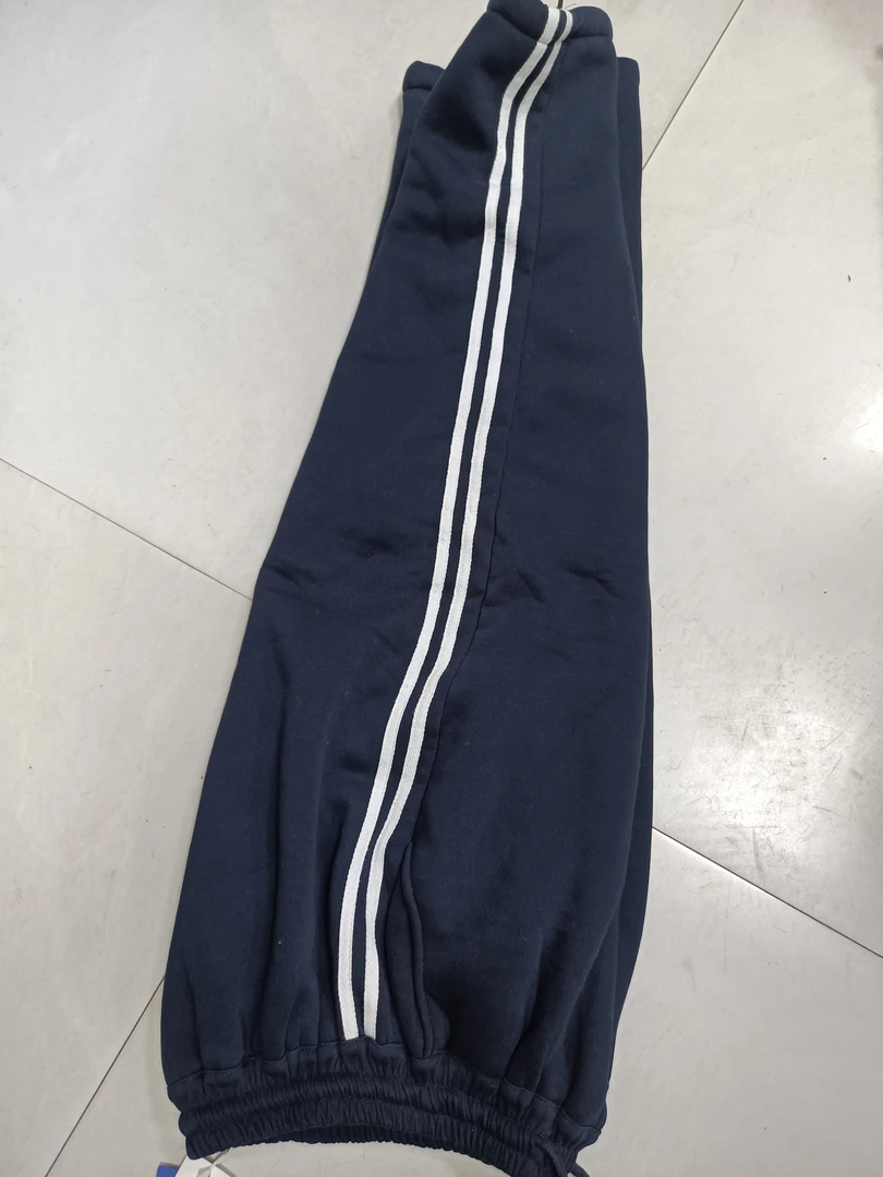 冬款加绒加厚藏青色两道杠松紧带运动校服裤