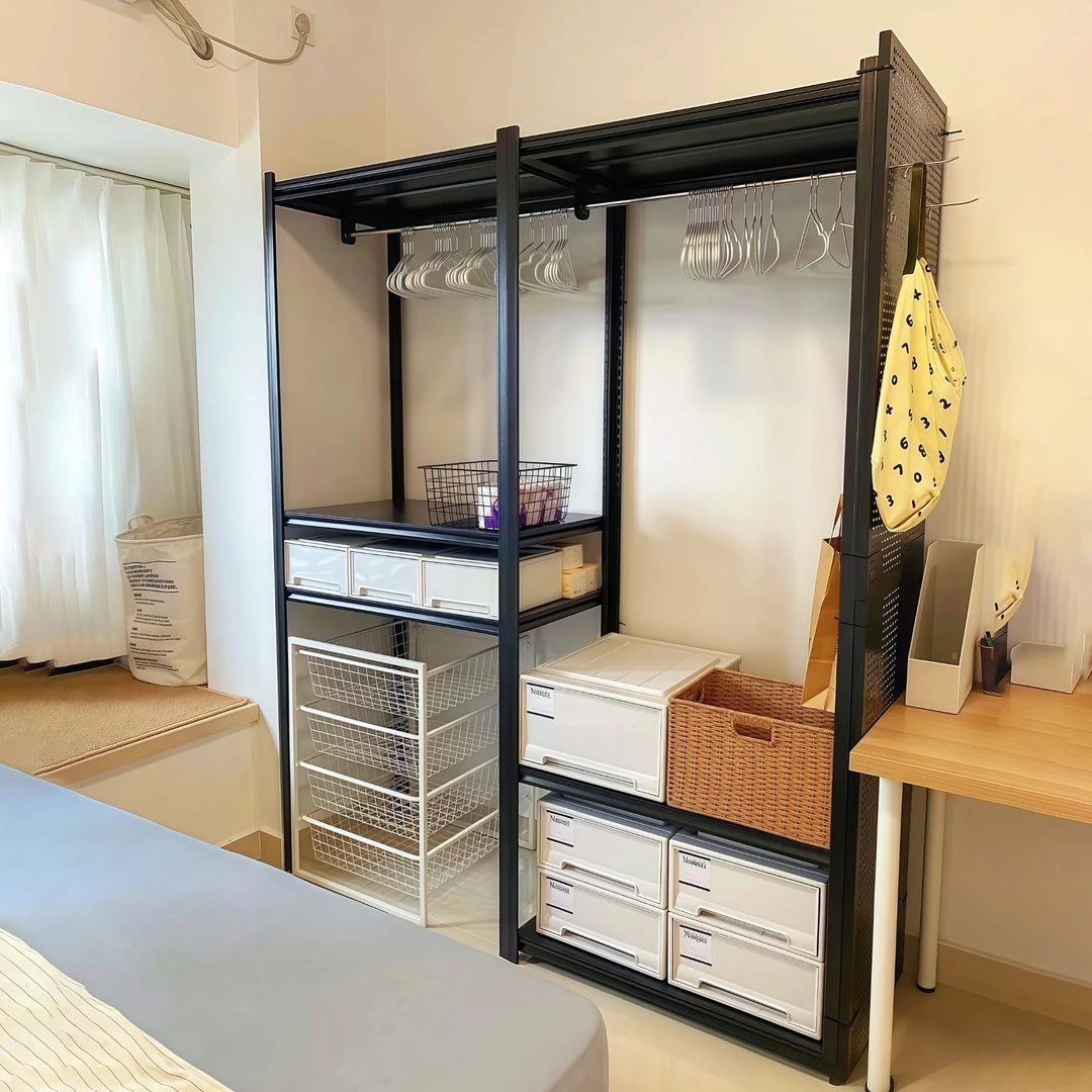 货架衣柜出租房用开放式衣架卧室收纳柜简易组装衣帽架落地置物架