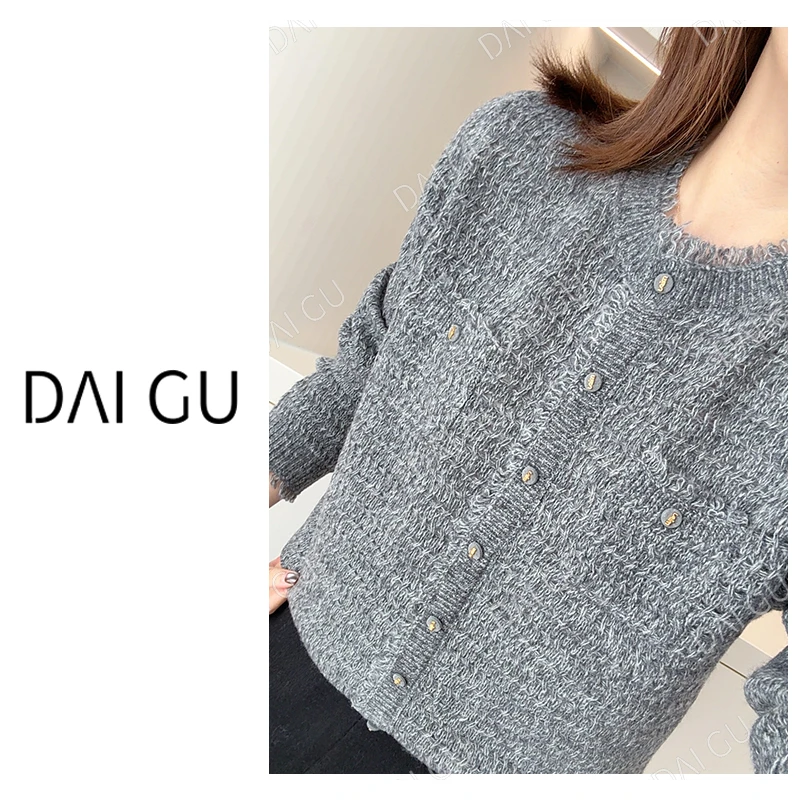 【小香风】陨石灰高定气质上衣高级感显瘦山羊绒毛衣B3412