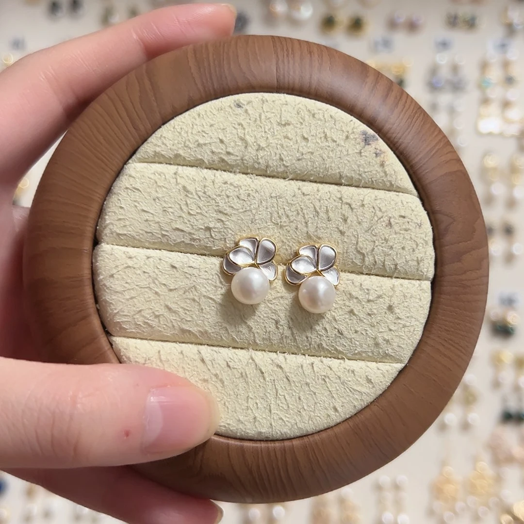 淡水珍珠耳钉银S925镶嵌