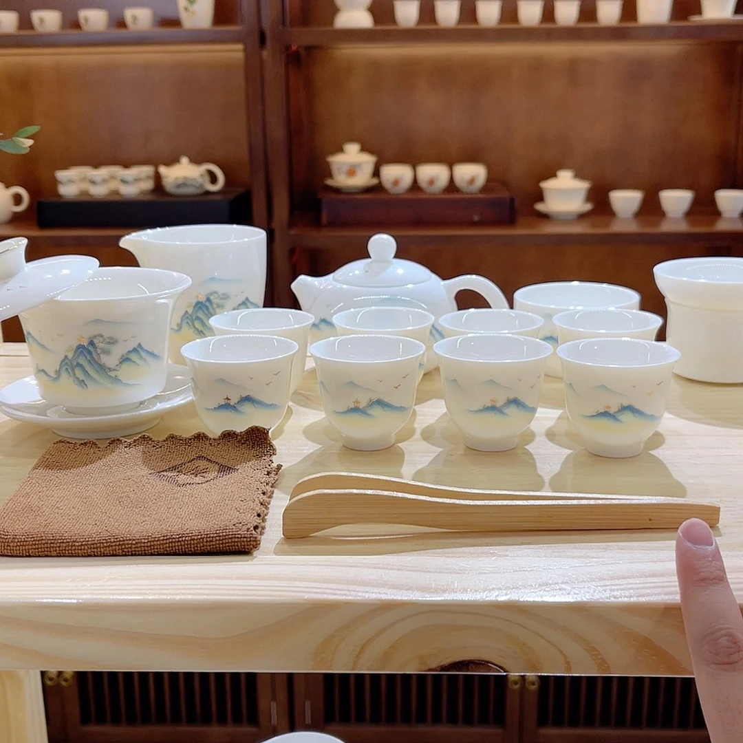 瓷片玄致羊脂玉瓷茶具套装