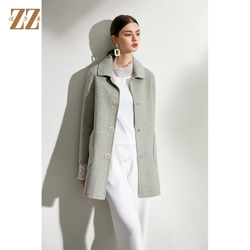 佐尔美2021冬季新品上市羊毛双面呢中褛女E04SM02外套