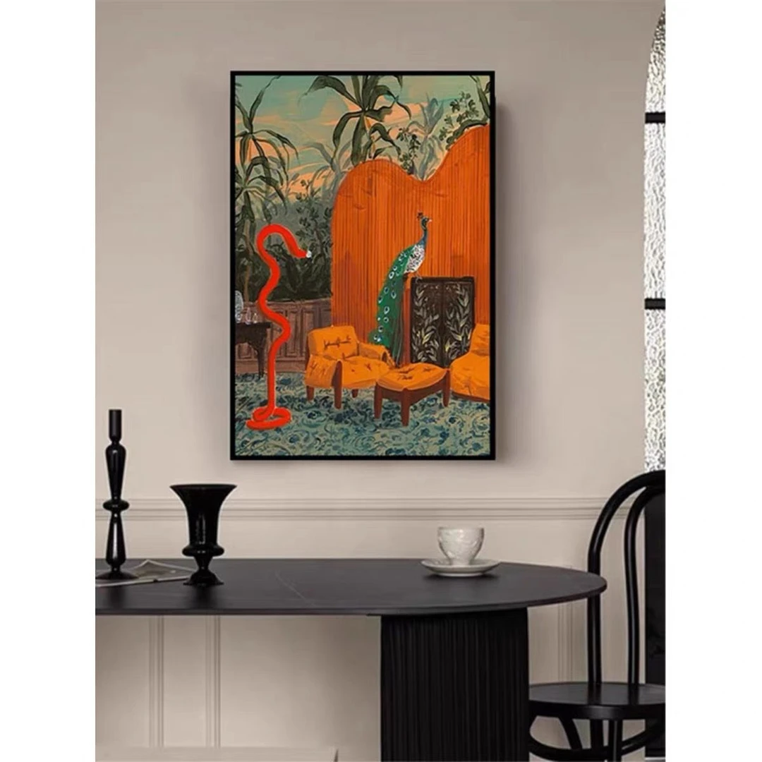 042法式中古吉祥孔雀卧室客厅静物风景装饰挂画装饰画玄关5070