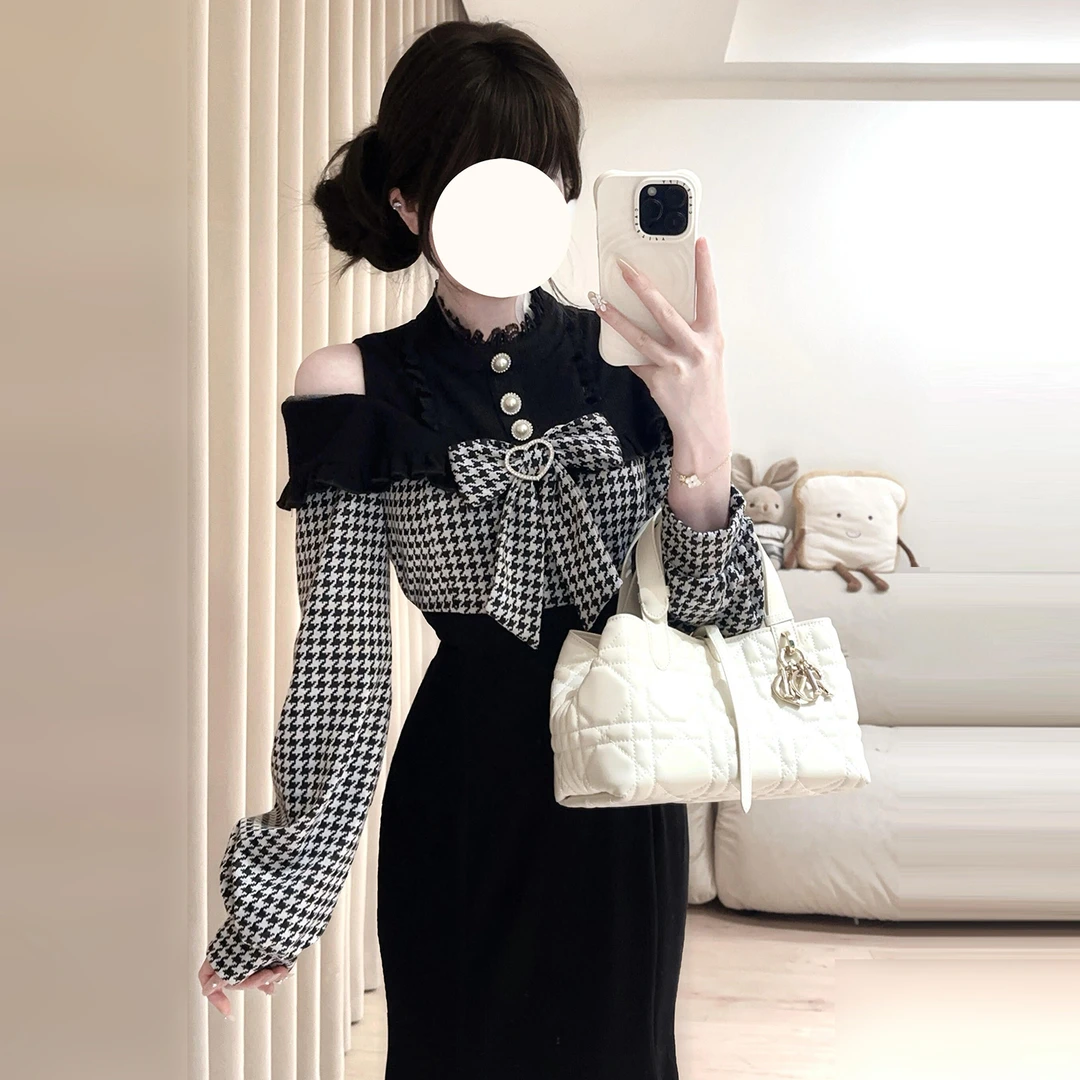 法式气质富家千金感黑色连衣裙子女秋冬2025新款修身收腰包臀长裙