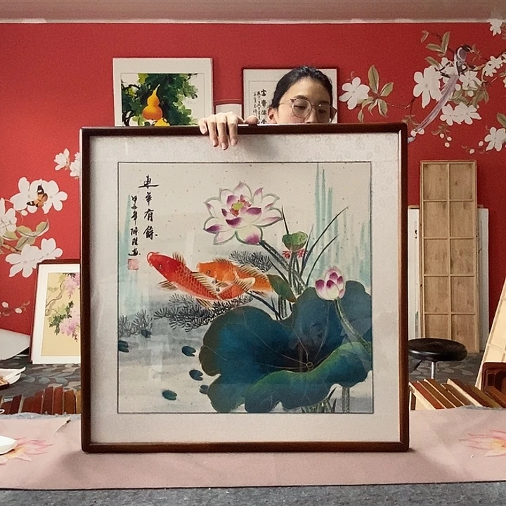 国画手写手绘带框包邮国画作品62✖️62