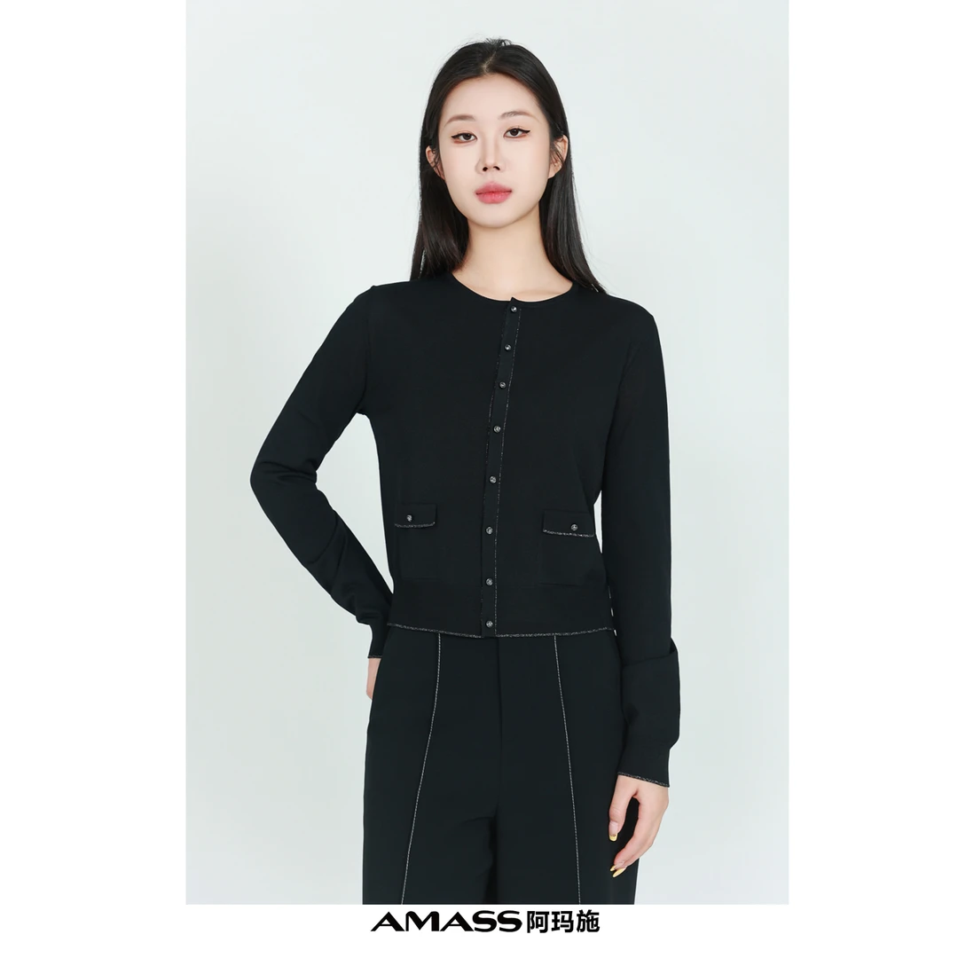 AMASS/阿玛施548010 25早春新款圆领时尚百搭设计款针织衫开衫