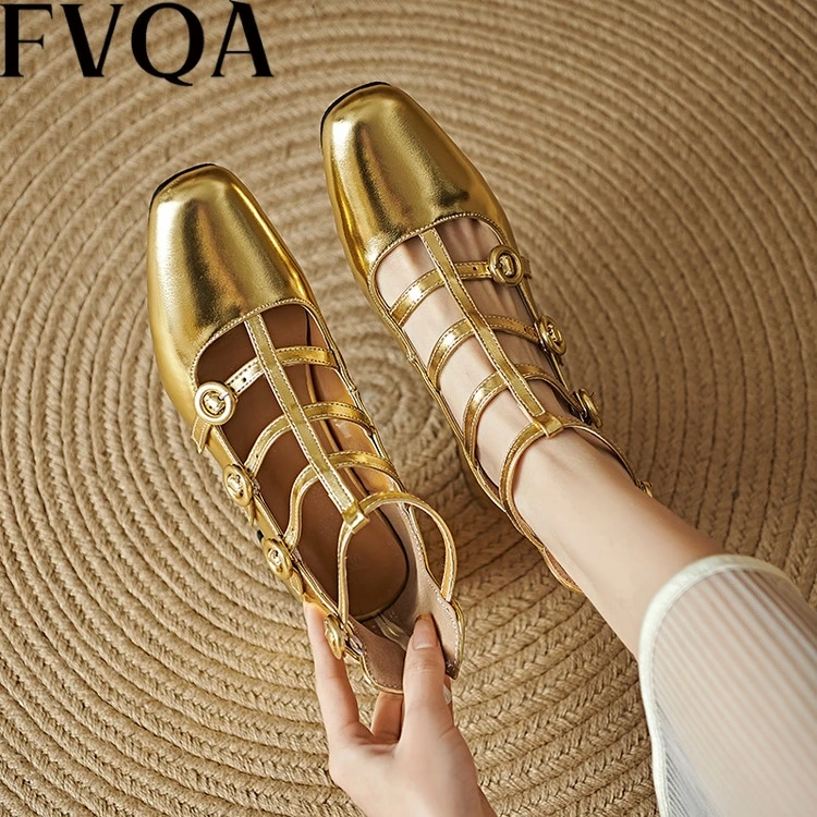 FVQA大小码4043欧美风镂空编制粗中跟浅口凉靴子单鞋女3233