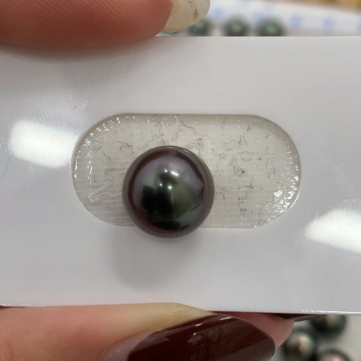 裸珠海水珍珠大溪地圆珠紫皮绿心10.9m