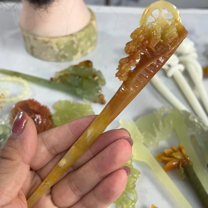 定制蛇纹石玉毛货发饰