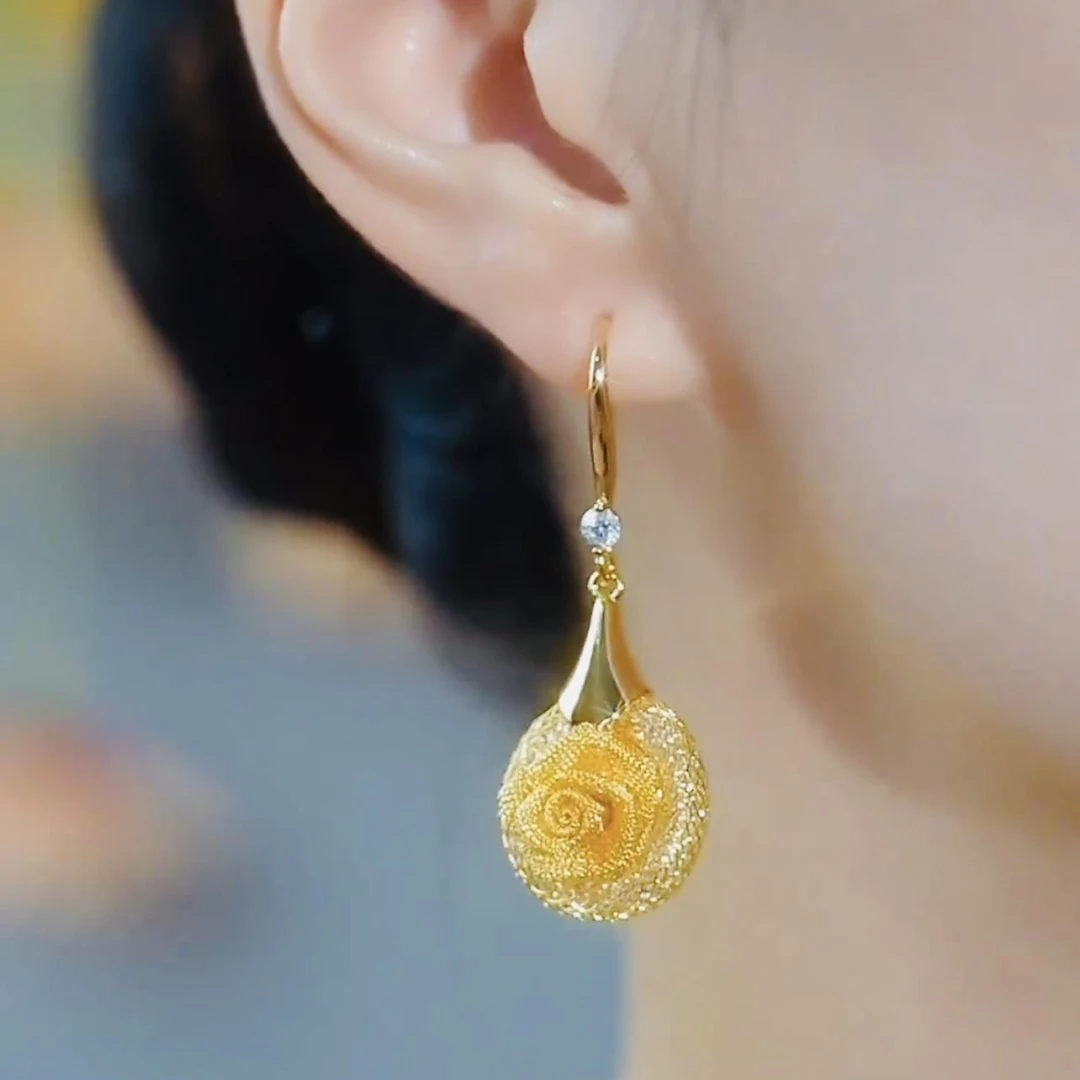 醉美人玫瑰花网状耳饰女设计感网红百搭2025日用套装