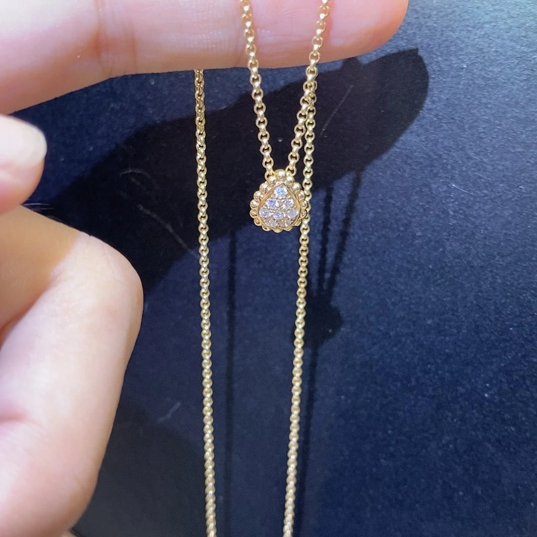 项链钻石18K金镶嵌小水滴k黄