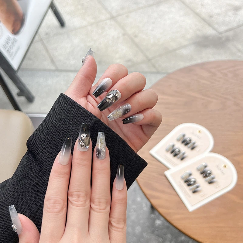 水墨花朵半手工成品穿戴甲国风ins按压可拆卸式不伤手网红指甲贴