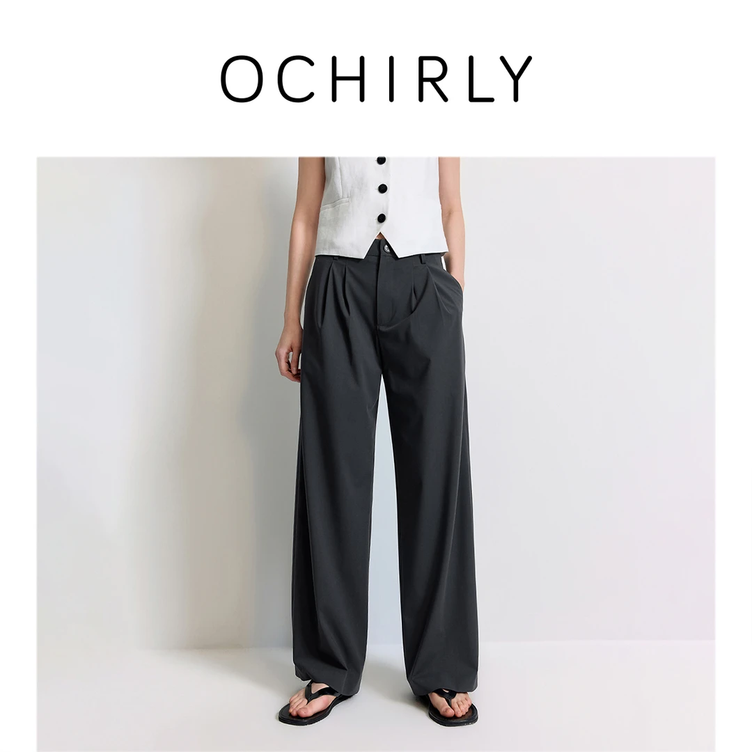 OCHIRLY欧时力直筒西装长裤女宽松阔腿显瘦夏季商场同款2025新品