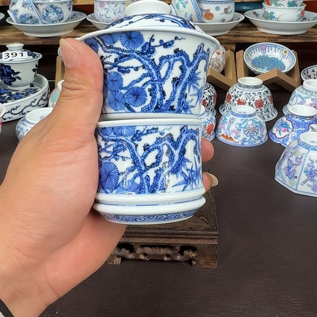 松竹梅盖碗套组8888