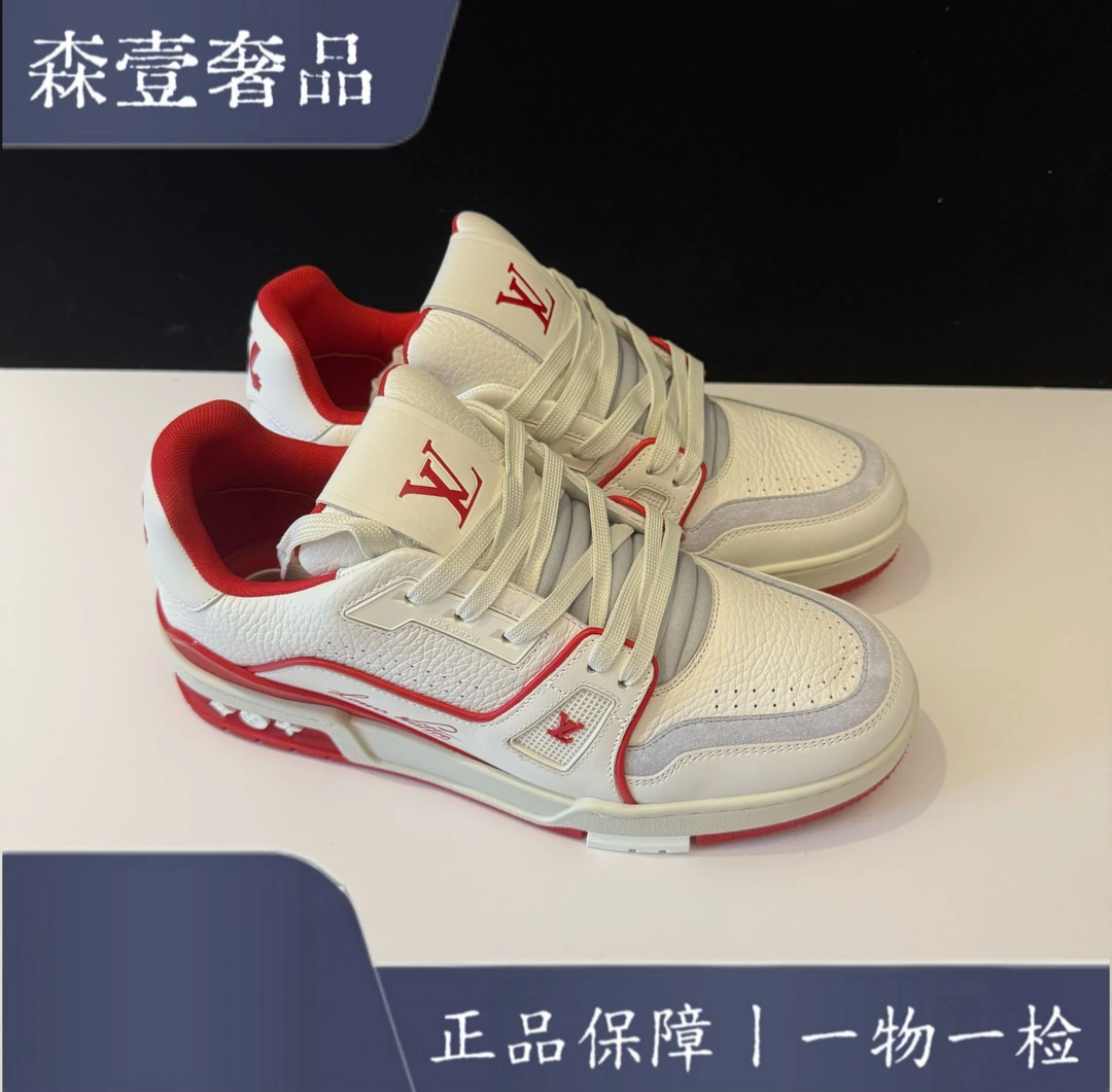 未使用 LouisVuitton/路易威登 低帮系带 男女同款 白红