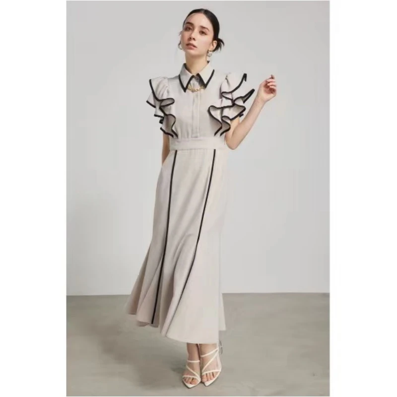 【六哥家】 夏季新款 R 时尚气质修身显瘦荷叶边连衣裙