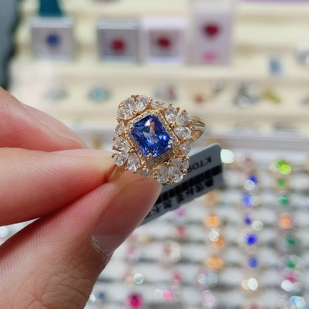 蓝宝石戒指银S925镶嵌