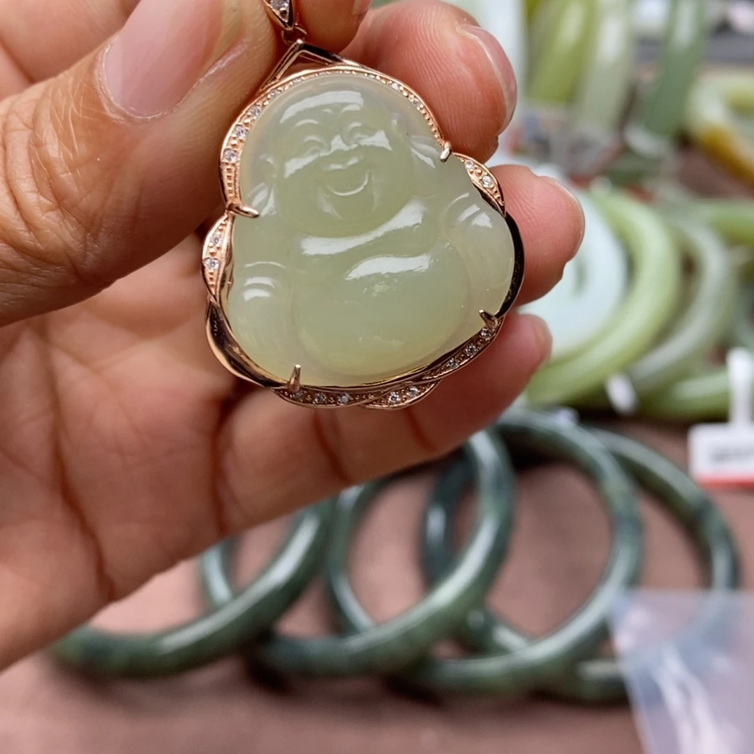 和田玉颈饰银S925镶嵌