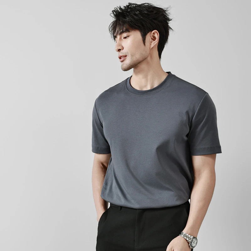 2025年夏季男士高端液氨丝光棉圆领短袖T恤纯棉半袖体恤打底男装