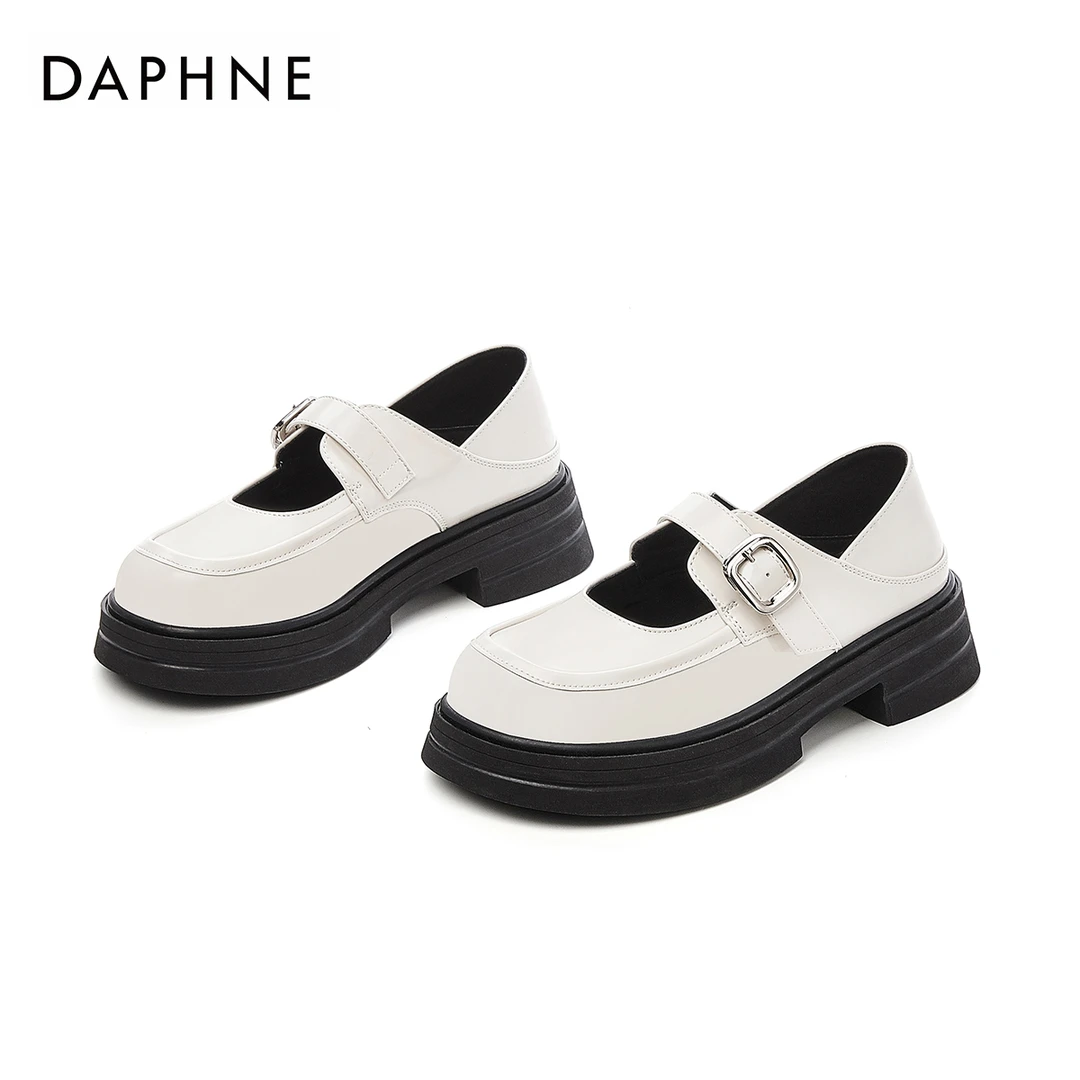 达芙妮厚底乐福鞋2025春季夏季新款网红粗跟漆皮时尚百搭休闲单鞋