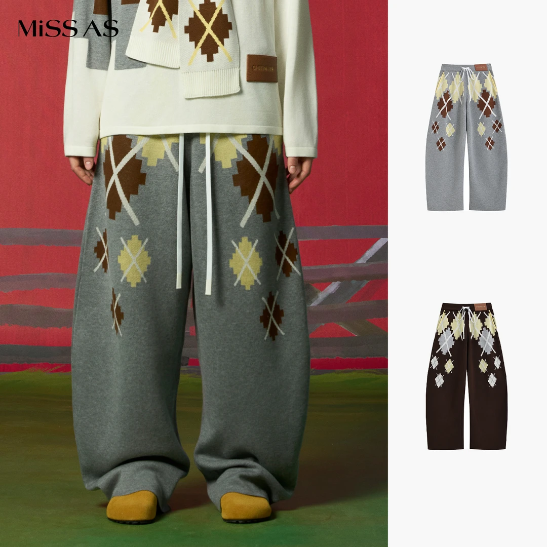 【CHEERi UPi】马赛克菱形格宽松系带阔腿长裤26春夏小众设计