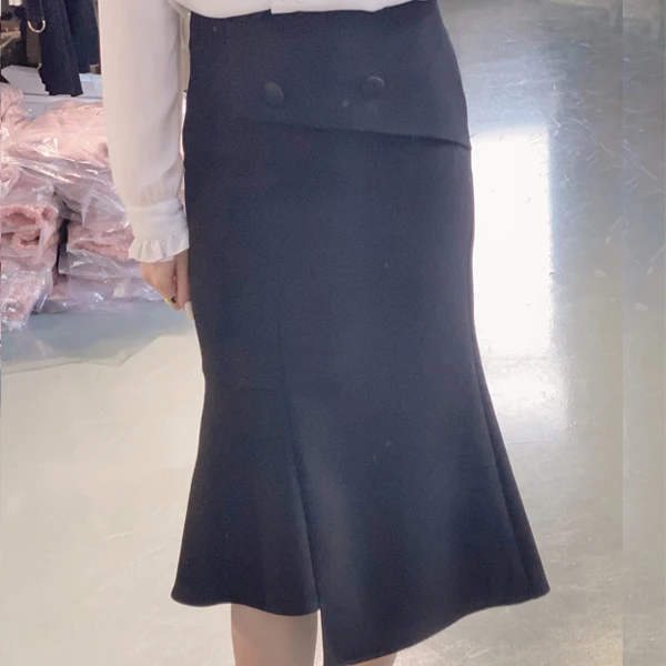 2024年春款黑色气质潮流时尚鱼尾不规则半身裙2200816显瘦半裙