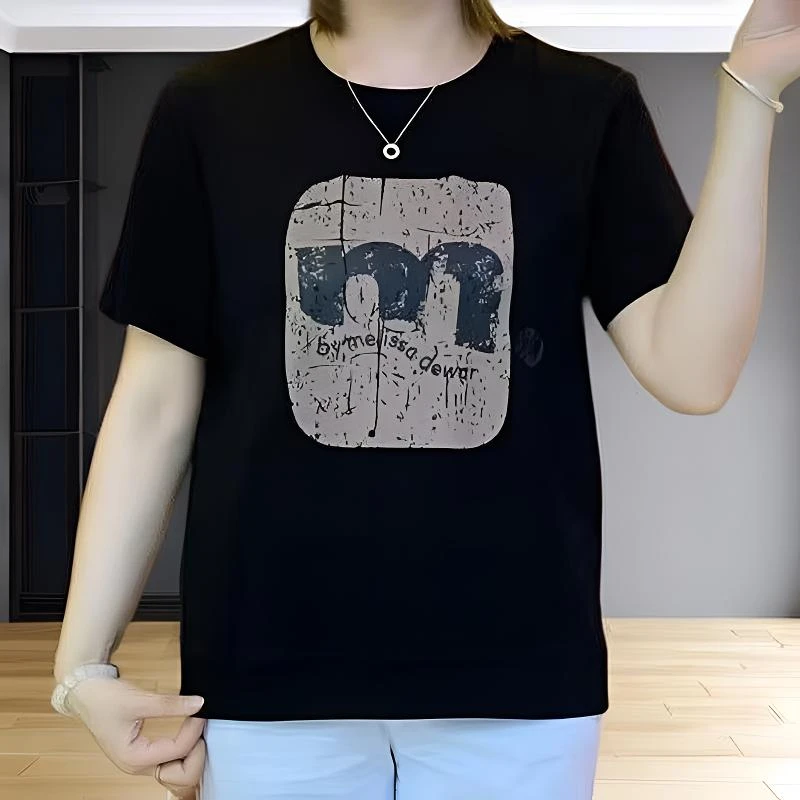 韩版宽松遮肚子洋气中老年t恤女装夏季短袖大码女士妈妈常规圆领