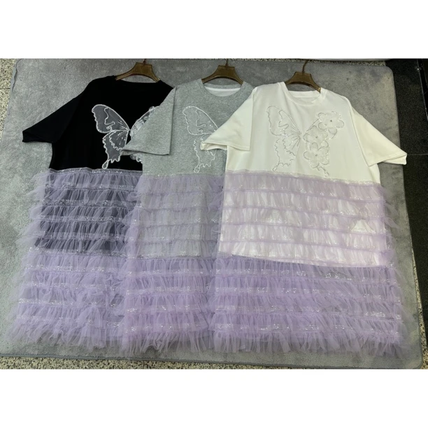 刘媛媛潮牌 实拍M88263蝴蝶减龄网纱宽松大版显瘦连衣裙