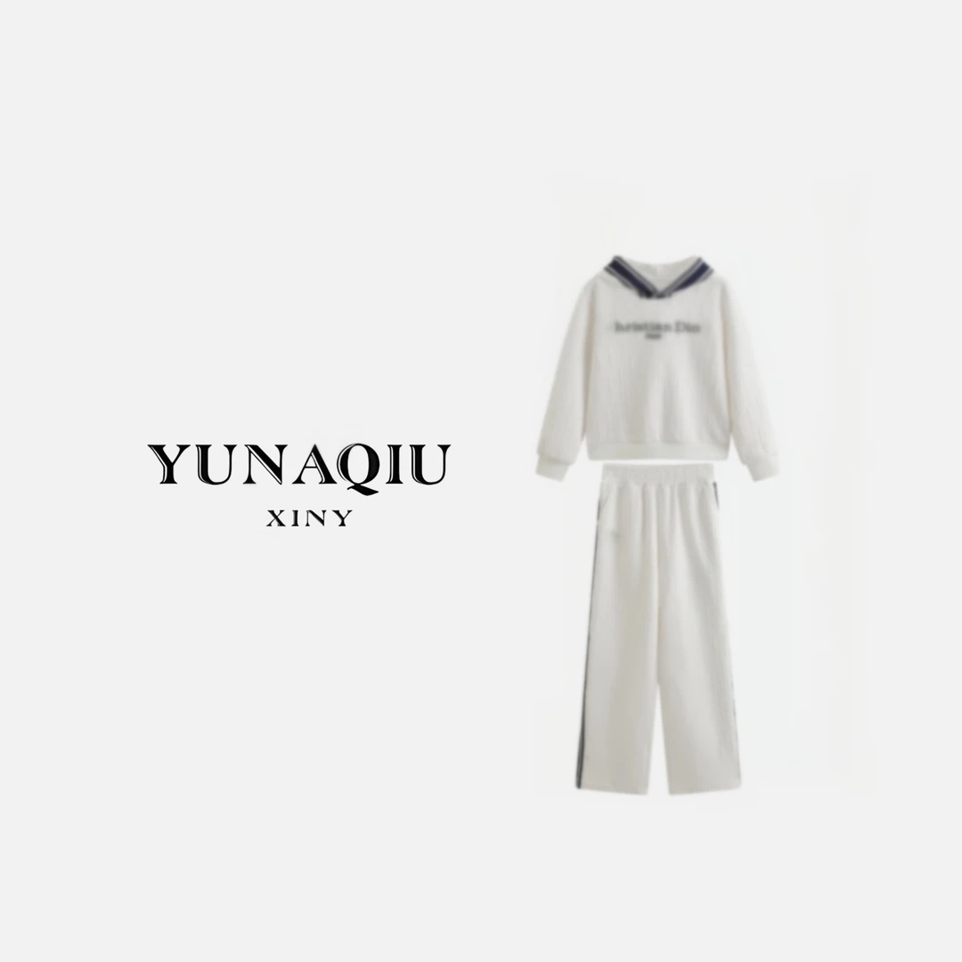 YUNAQIU-字母连帽长袖卫衣极简风套装-9667