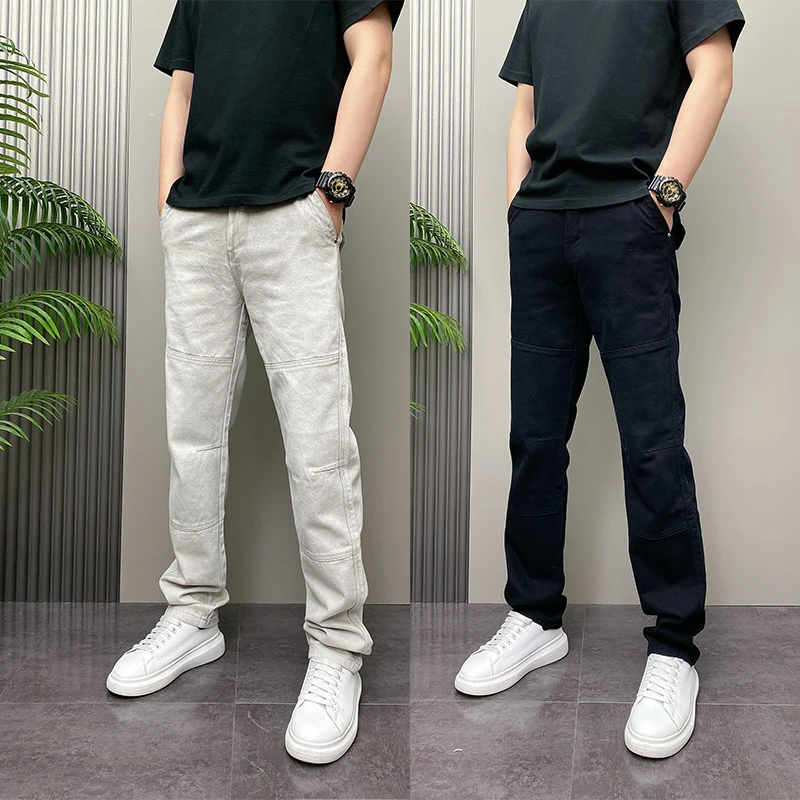 秋季美式高街重工拖地水洗做旧牛仔裤男士宽松直筒显瘦百搭脏脏裤