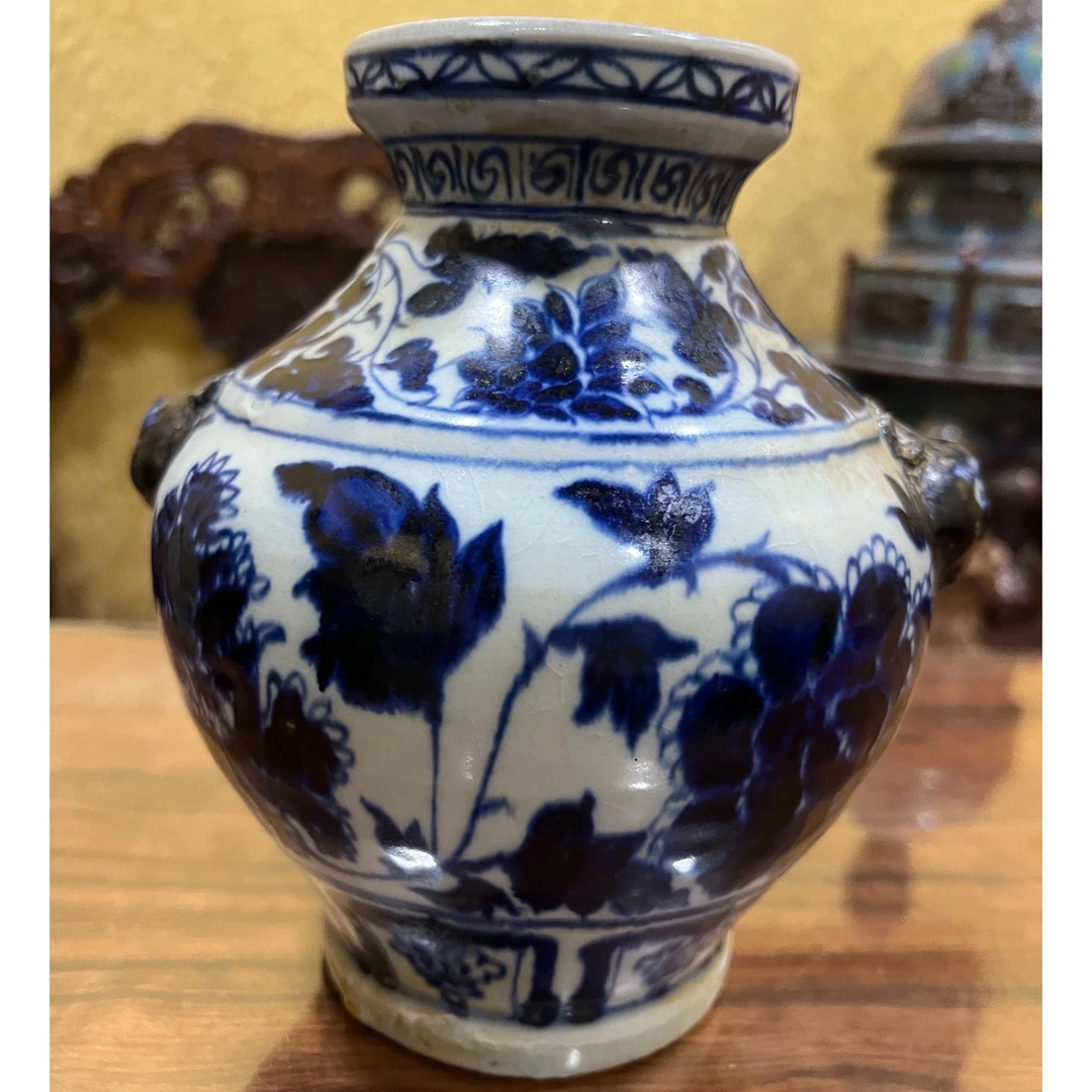 元青花双兽小罐瓷器